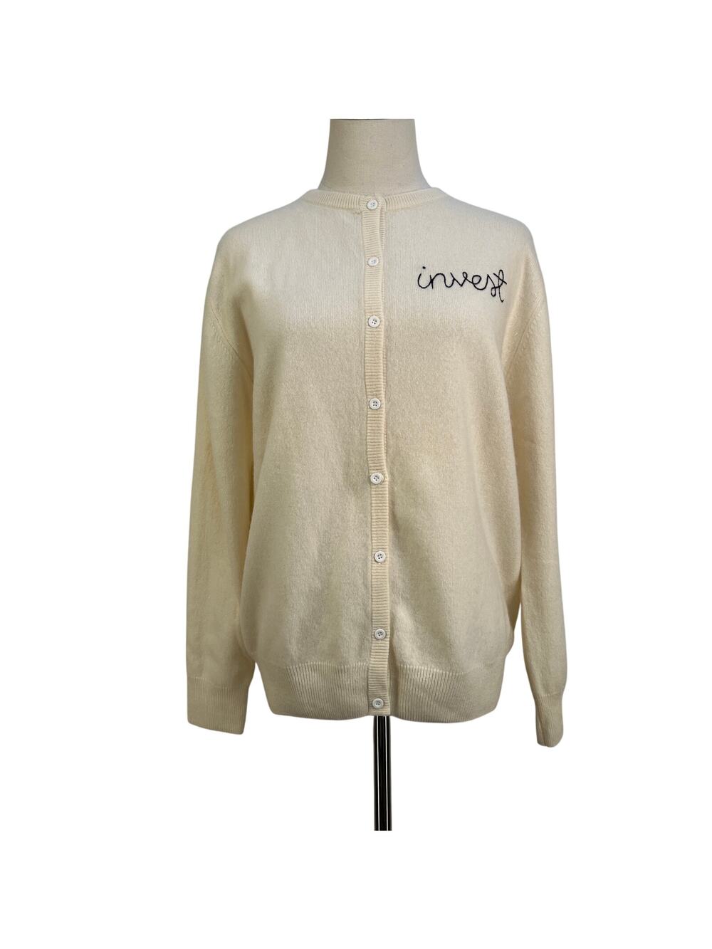 Lingua Franca Cardigan Invest Ivory Cashmere Knit